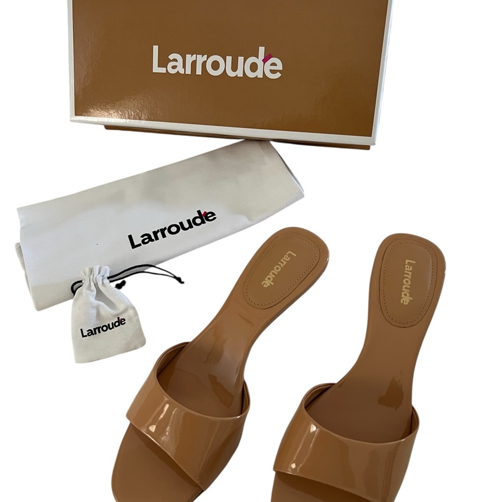 Larroude Glossy Tan Slide Sandals - Picture 3 of 5